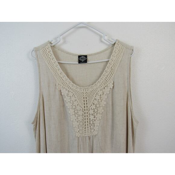 Cal Style XL Linen Blend Crochet Scooop Neck Tank Top Cream Oatmeal Bohemian - Picture 3 of 6